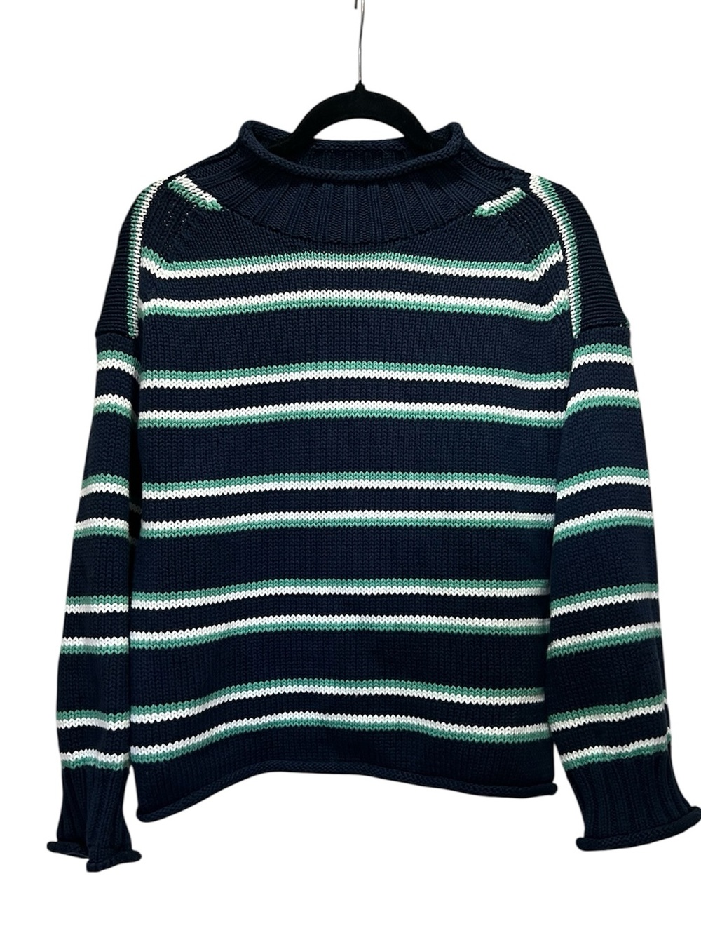 J.Crew 2025 Rollneck Sweater Striped Navy Aqua Multi XXS - Picture 6 of 12